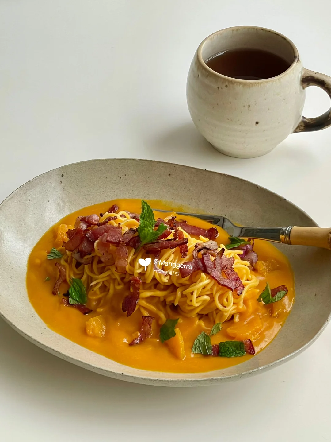 中式早餐｜南瓜培根🥓汤面🍜