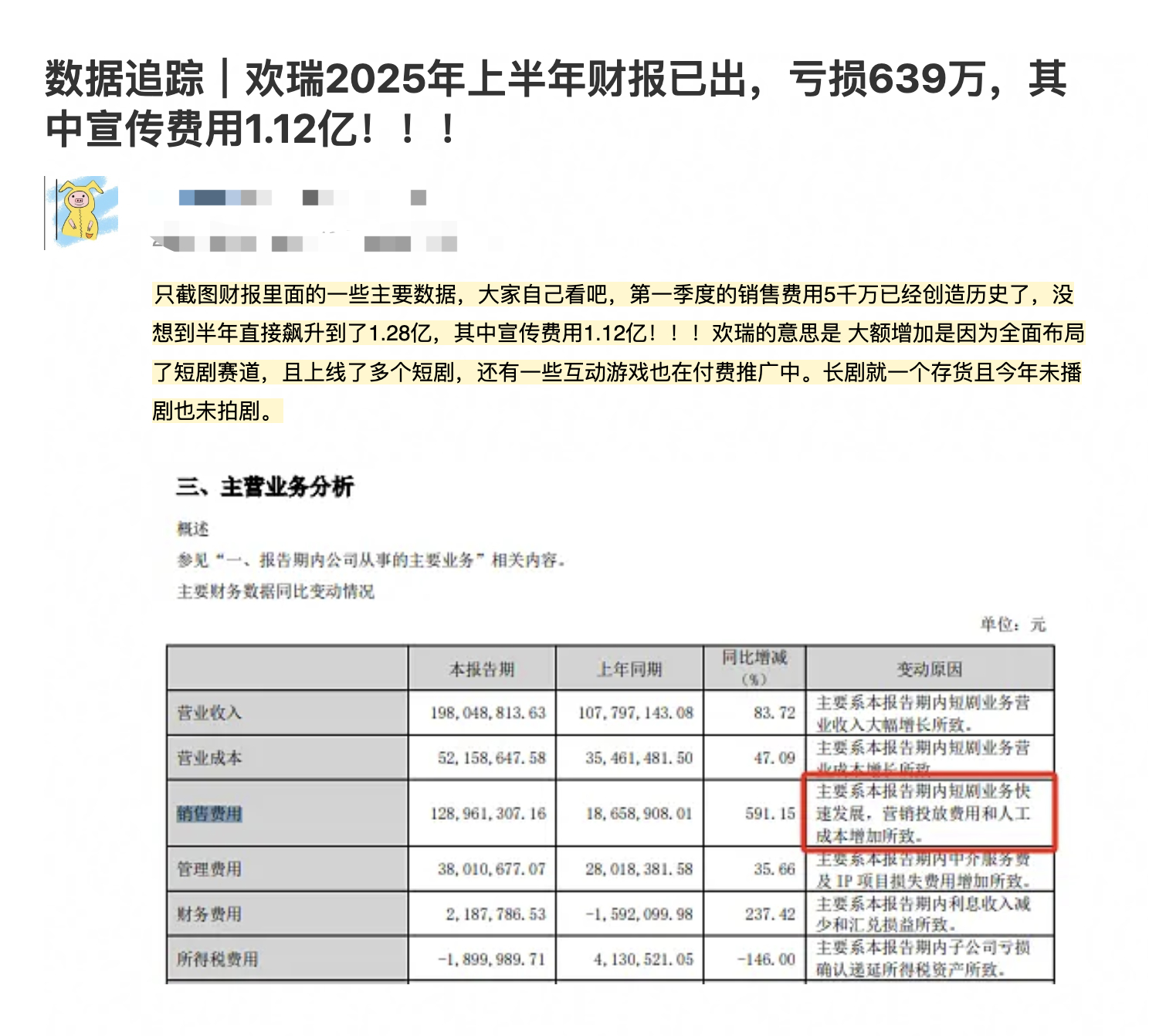 上半年欢瑞宣传费用1.2亿！！！ ​​​