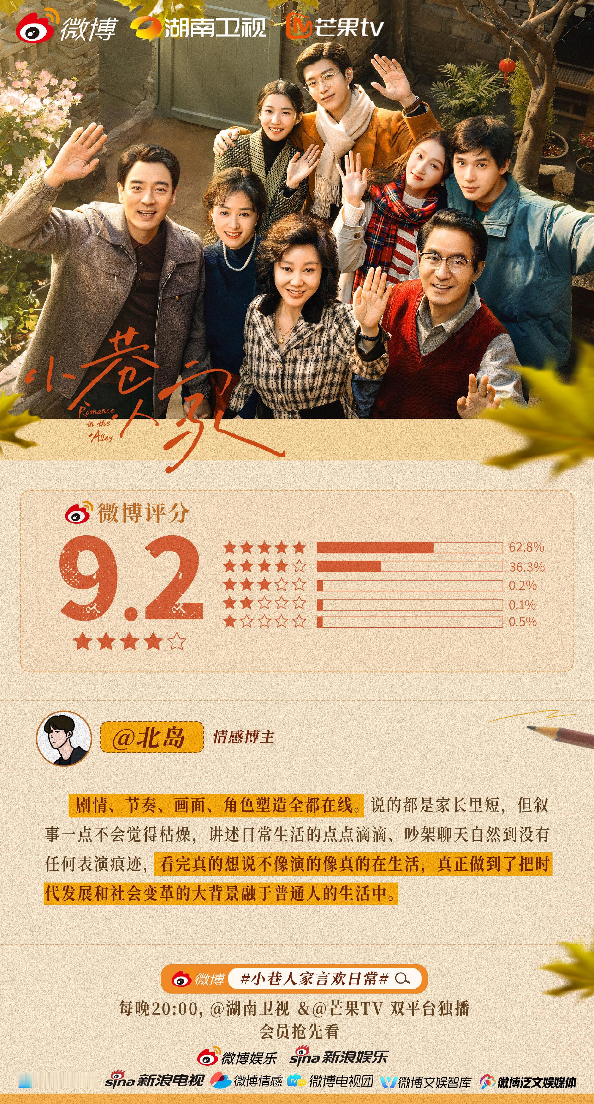  小巷人家微博开分9.2，这可是2024年代剧的最高评分啊！小巷里的故事，在每一