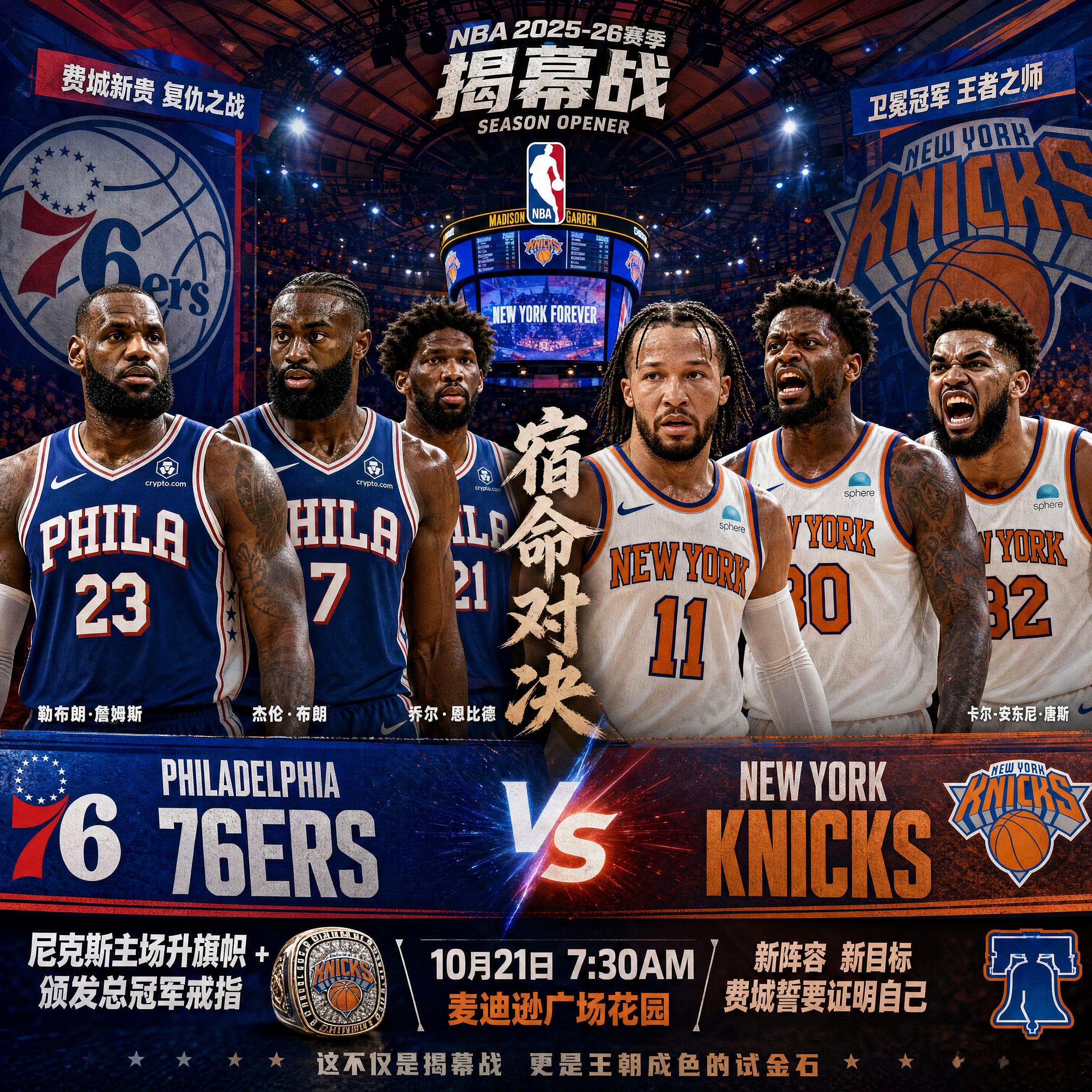 NBA揭幕战76人对阵尼克斯 联盟这波操作属于是“最强尊重”了！👊上赛季季后赛