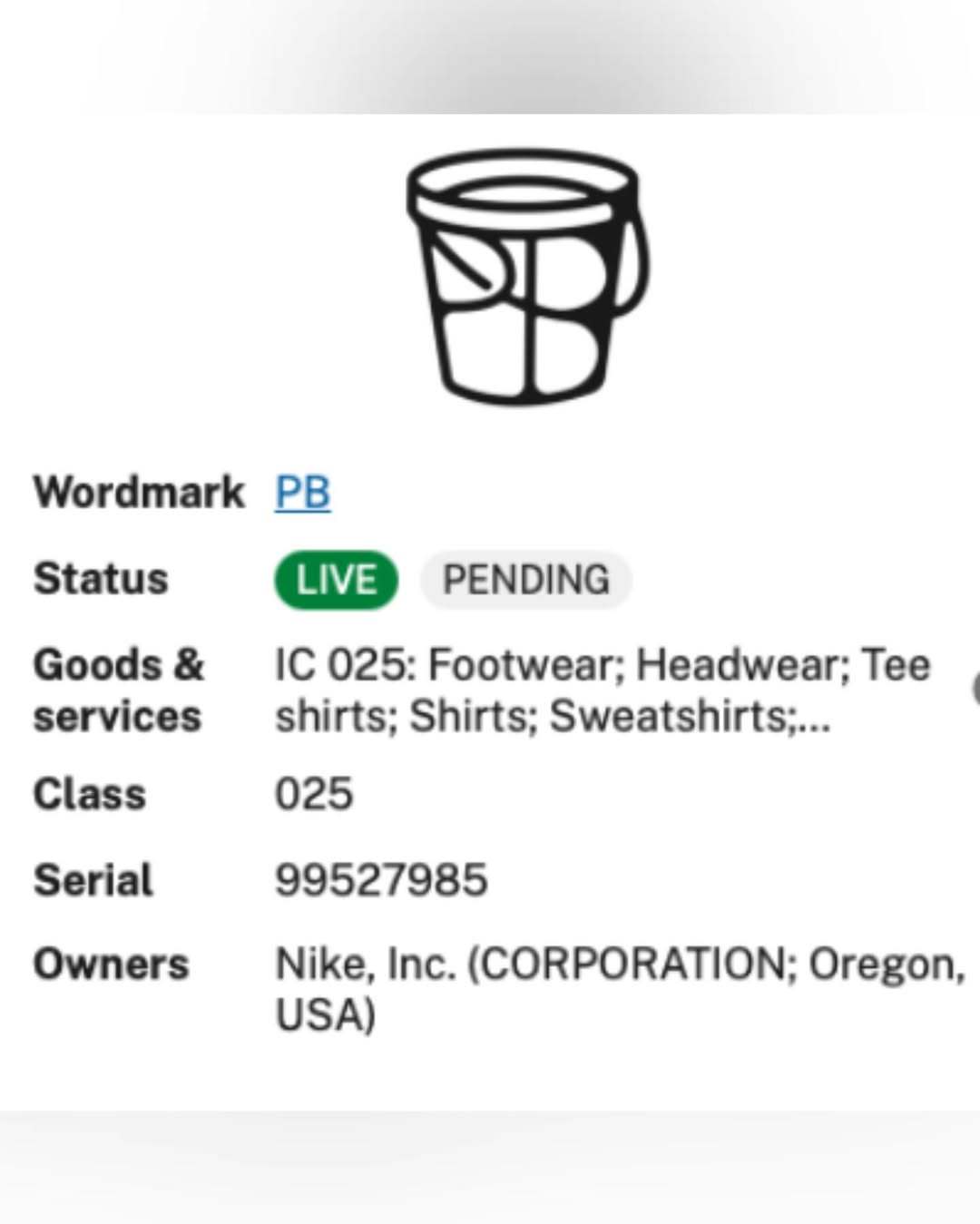 美媒报道：nike申请了一个新的水桶造型logo专利，和此前佩奇所穿着的个人PE