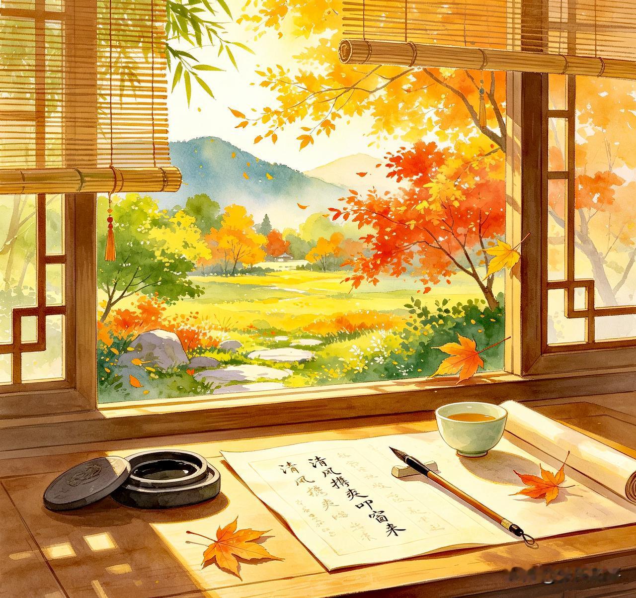 上联：千山红叶燃诗意，
下联：一径黄花入画廊。
 
简析：
 千山｜一径：数量对