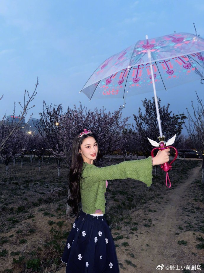 张馨予用雨伞出片了张馨予用粉丝送的雨伞出片了收到粉丝礼物就精心搭配出镜，每一帧都