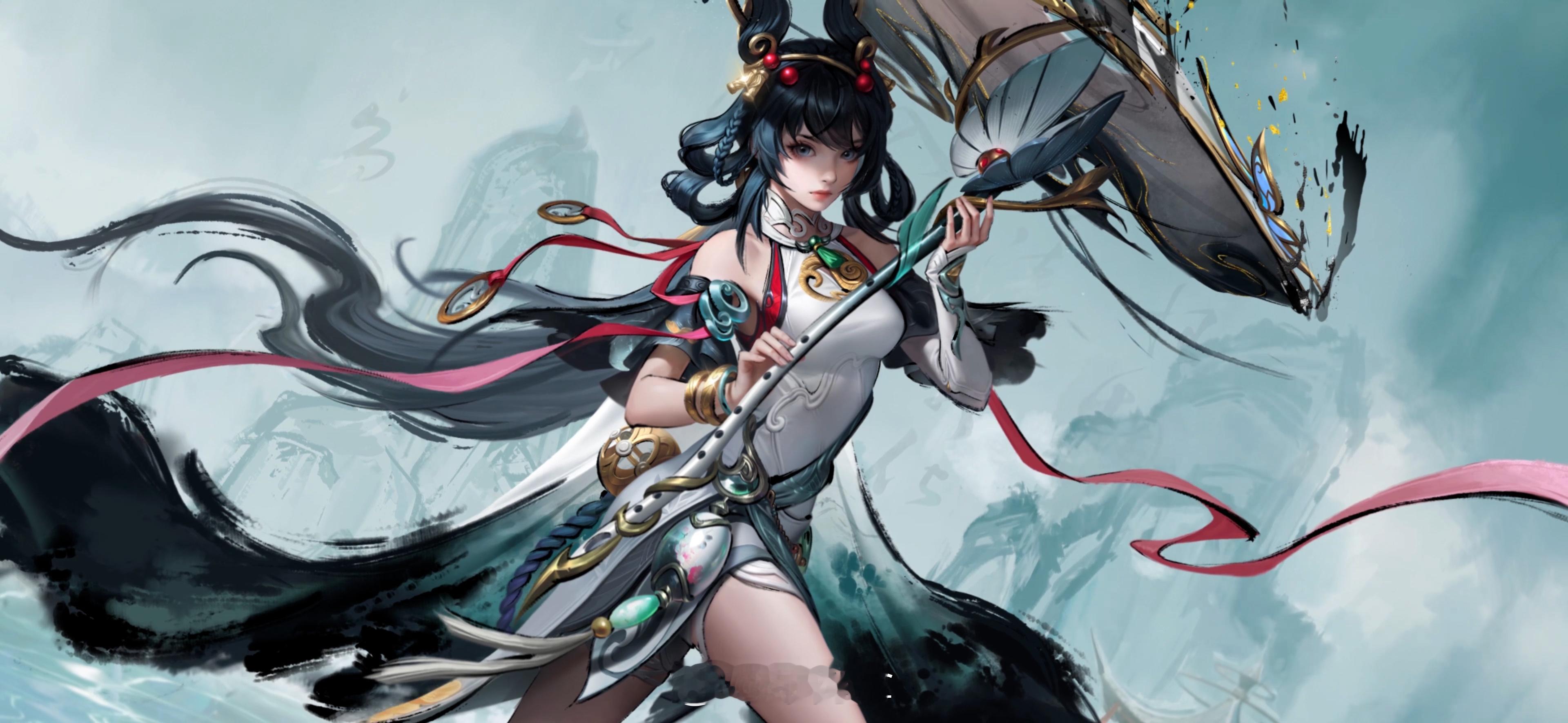 海报、建模和闪光海报！你最喜欢哪个？#公孙离离恨烟水墨皮肤##公孙离水墨武侠皮肤