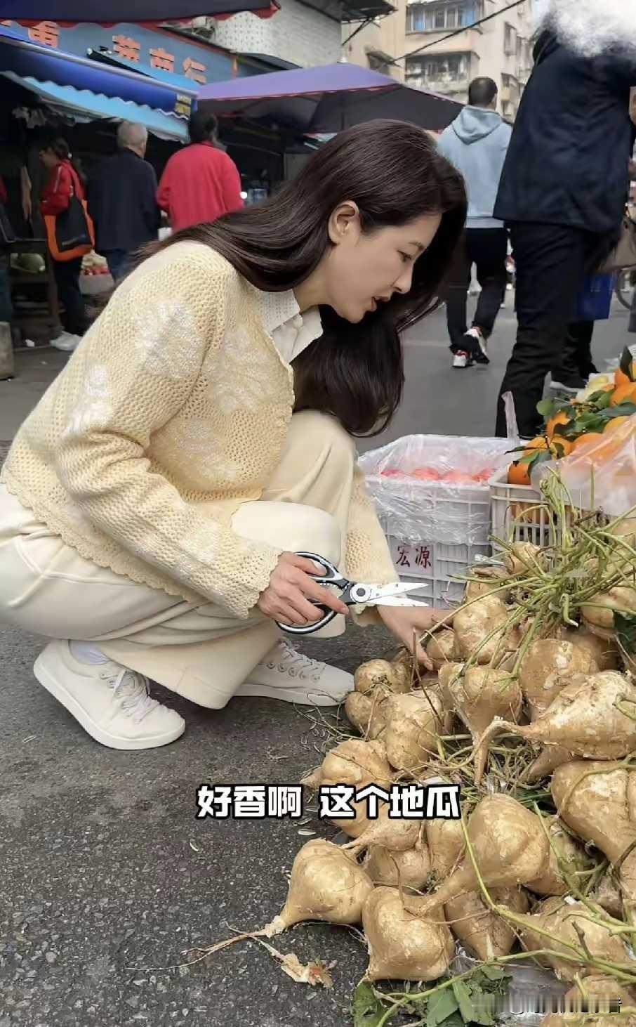 曾黎怎么叫这东西地瓜，它不是凉薯吗？看着曾黎这干净的白衣服，白鞋逛菜市场，也是不