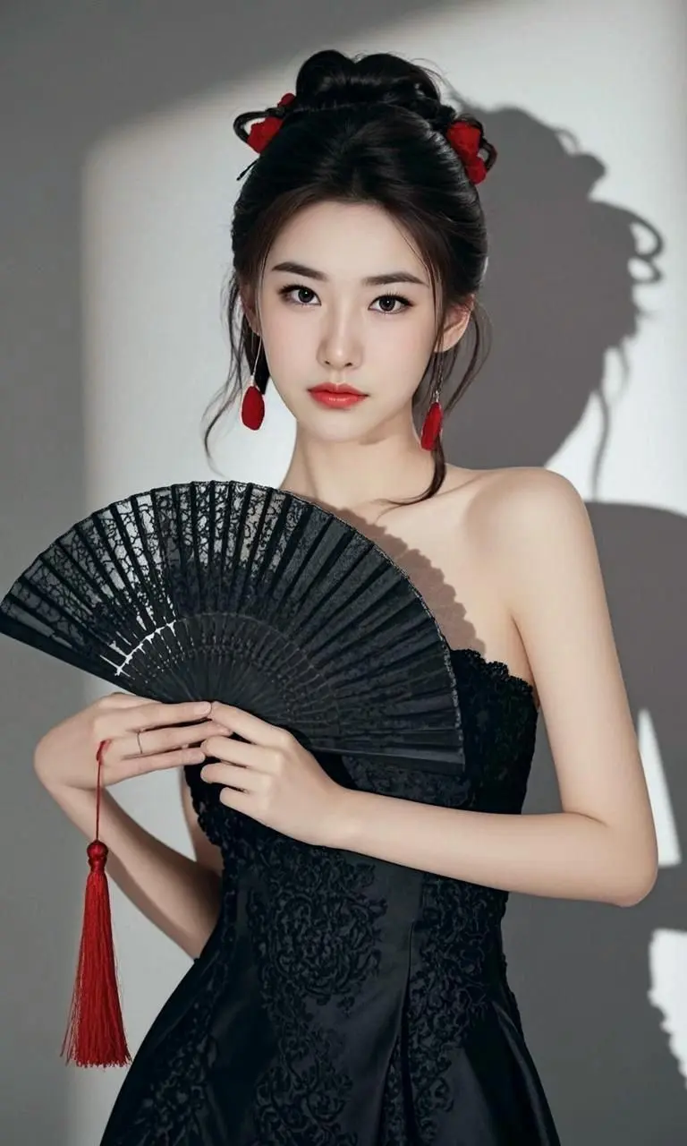 AI红饰扇影佳人