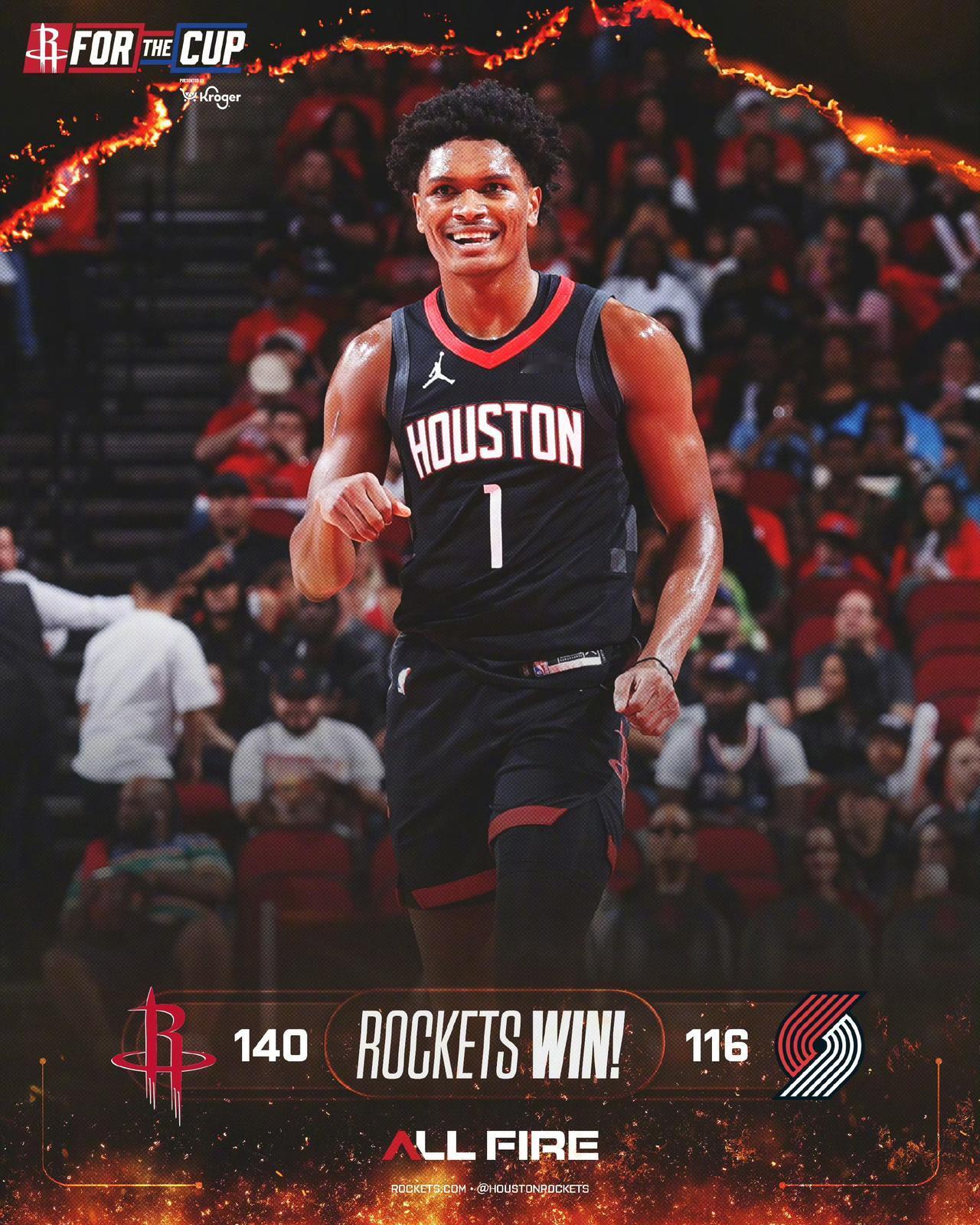 火箭7人得分上双140:116小开杯赛首胜。唯一遗憾的是伊森伤了。
杜兰特30分