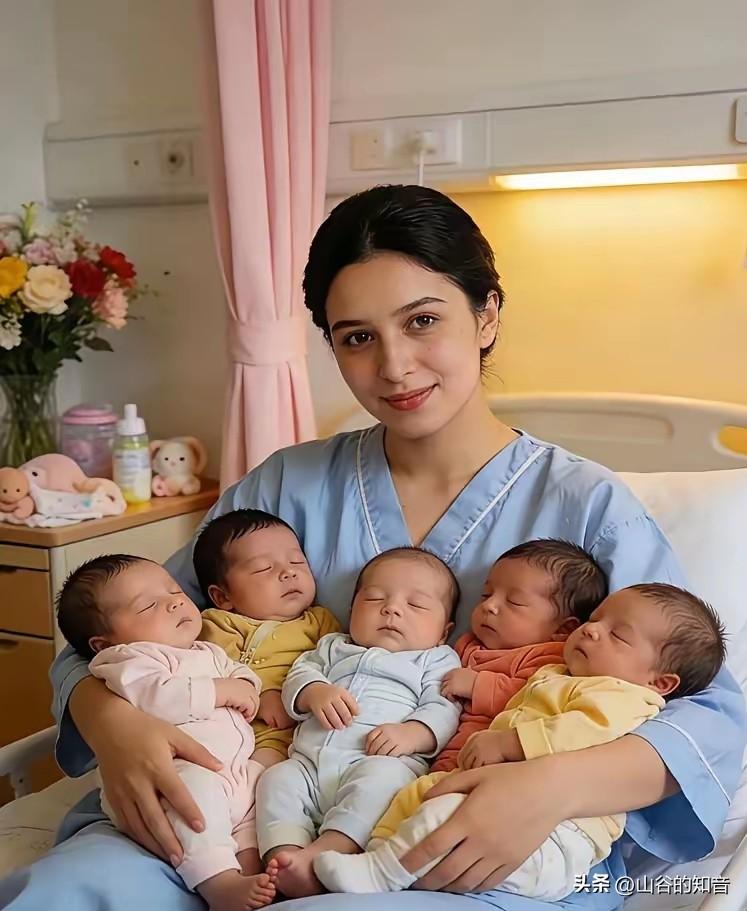 新疆妈妈生了五胞胎，一男四女，漂亮的妈妈，可爱的宝宝，她们看上去，就是新疆的娃，