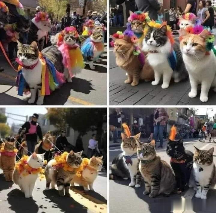 绝育的猫猫集体参加LGBT游行，[大笑]抗议人类不经当事喵同意就噶蛋🥚的行为。