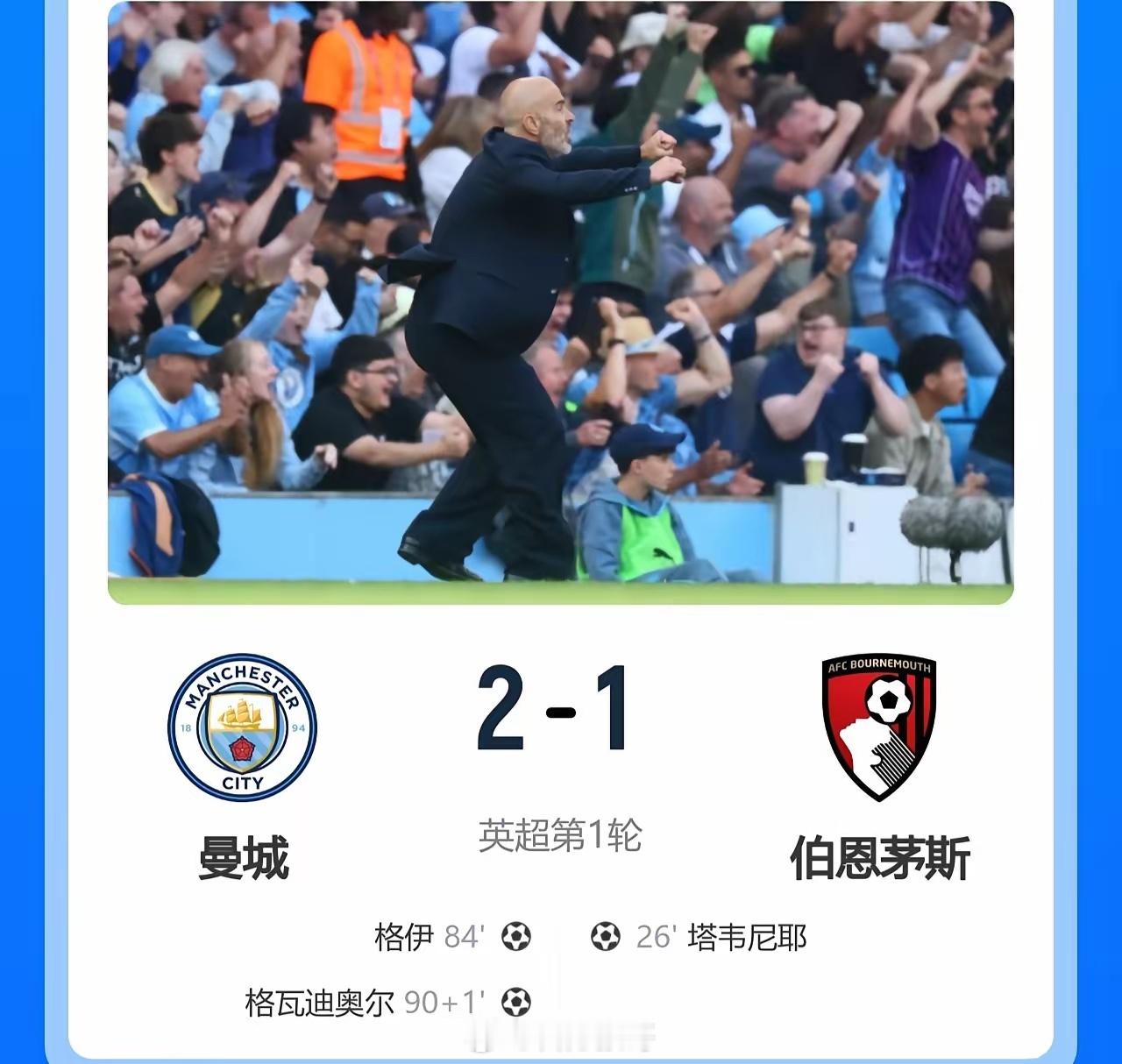 锋线哑火，后防建功！哈兰德状态低迷，格伊与格瓦迪奥尔两位中卫挺身而出。补时阶段，