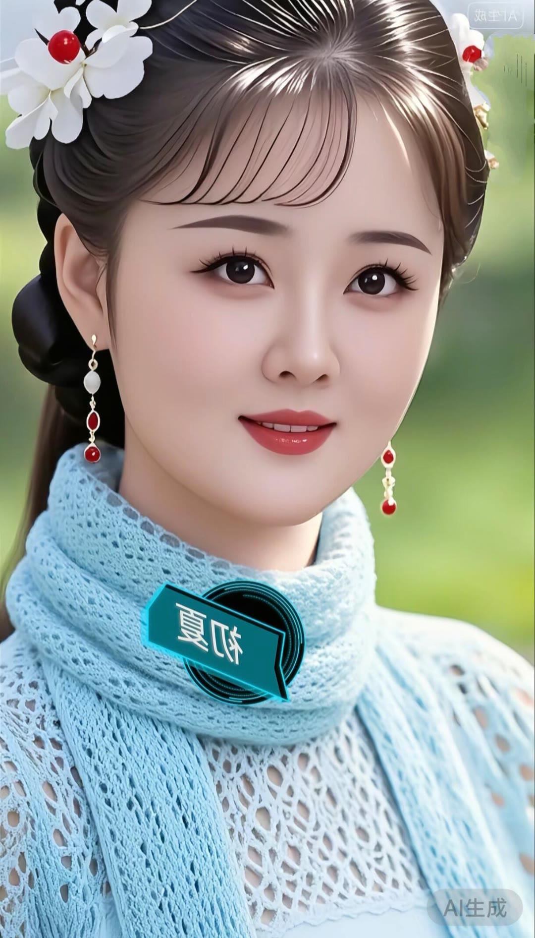 夏日清新少女，蓝白相间，优雅动人