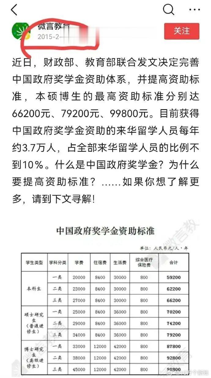 原来早在2015年，我们已经有了针对外国留学生，一系列的奖学金鼓励计划了。所以，