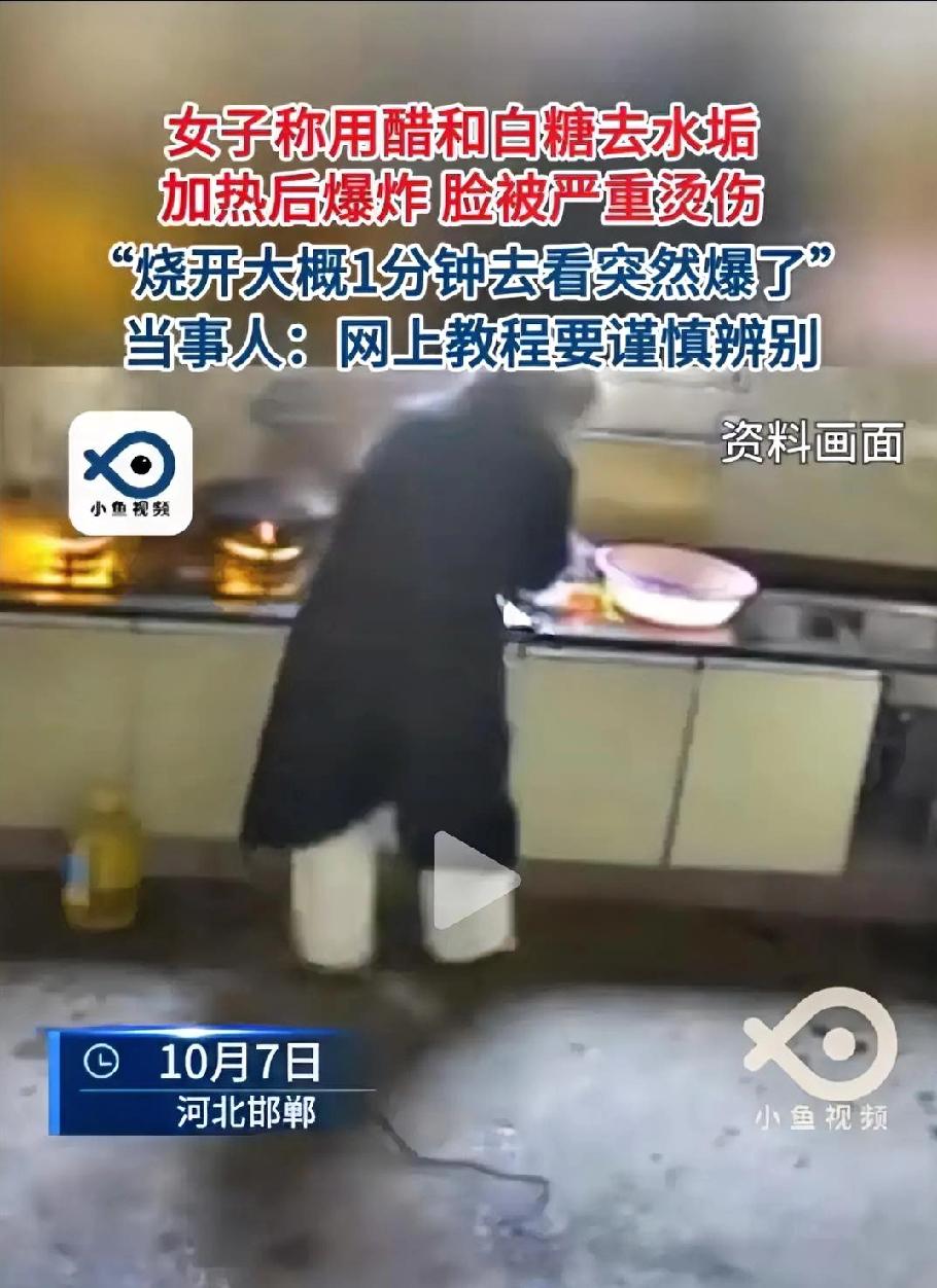 太无知了！河北一女子为除水垢，轻信网上教程，将醋和白糖放入开水壶加热。加热大概一