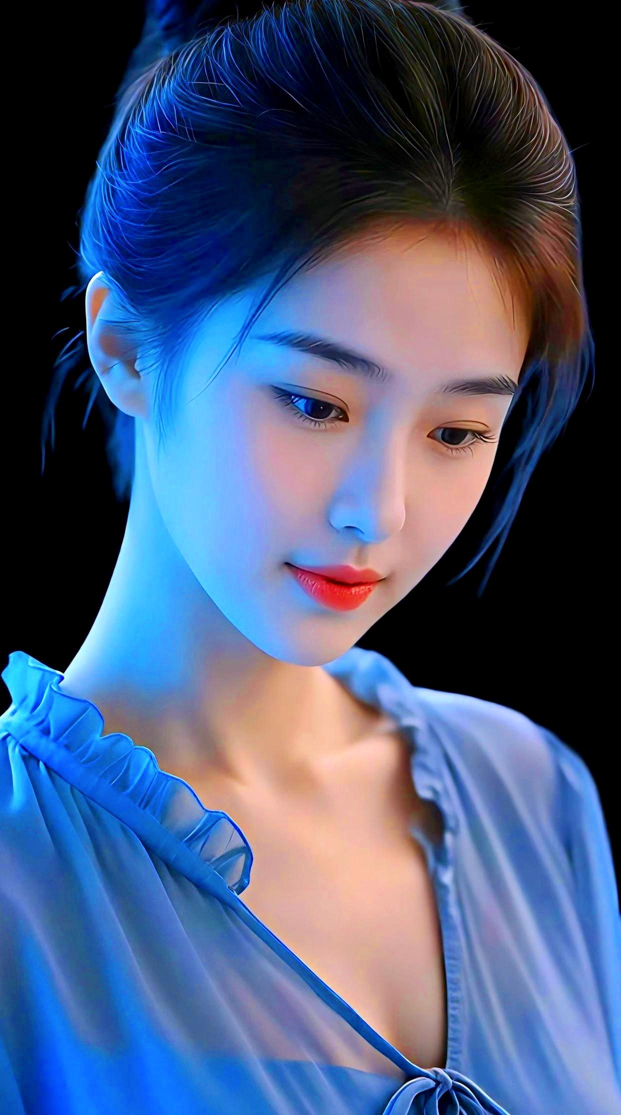 梦幻蓝调，温柔少女，沉静如水，唯美动人。安静少女感 蓝调仙女