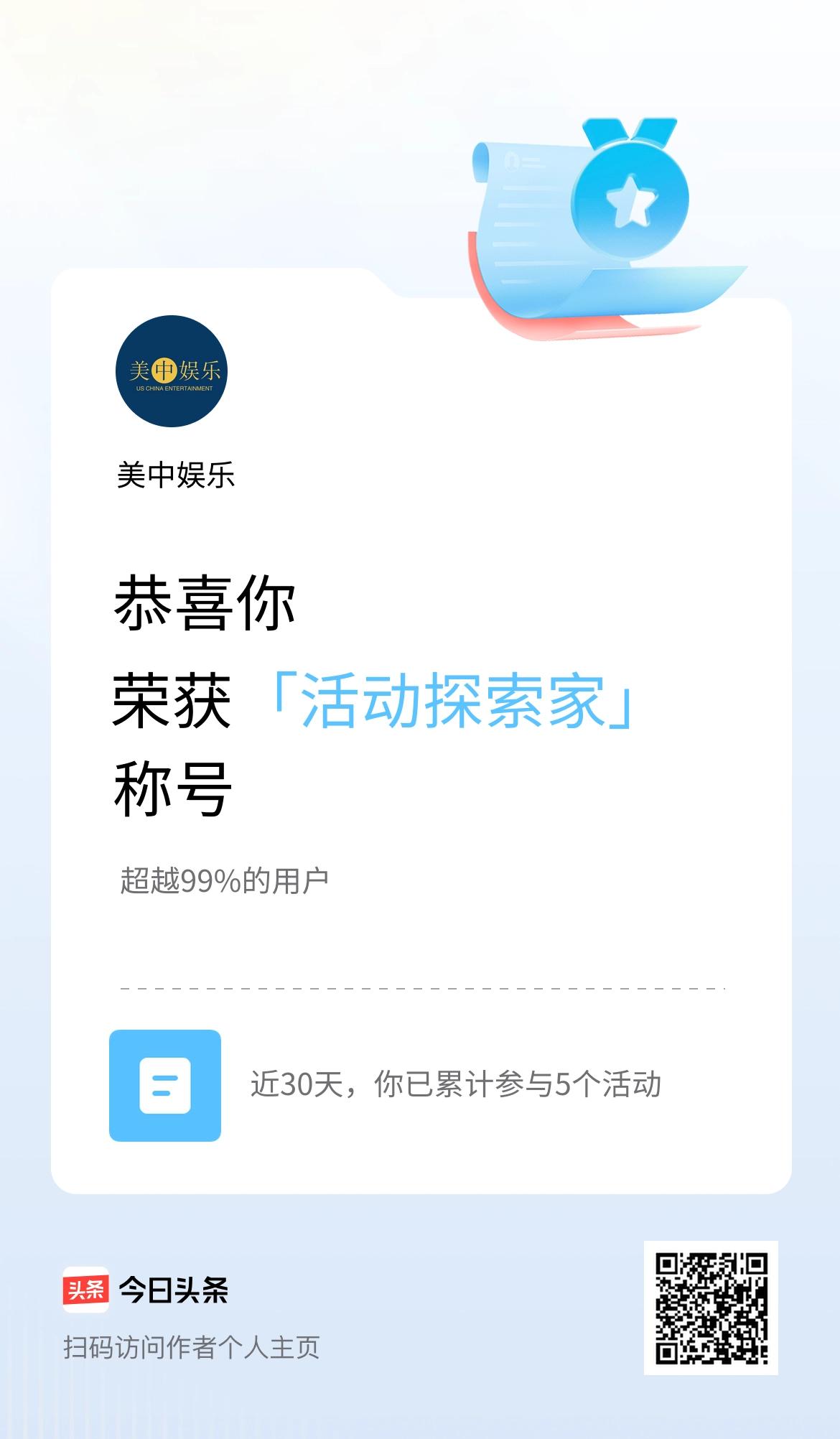 我在头条获得「活动探索家」称号