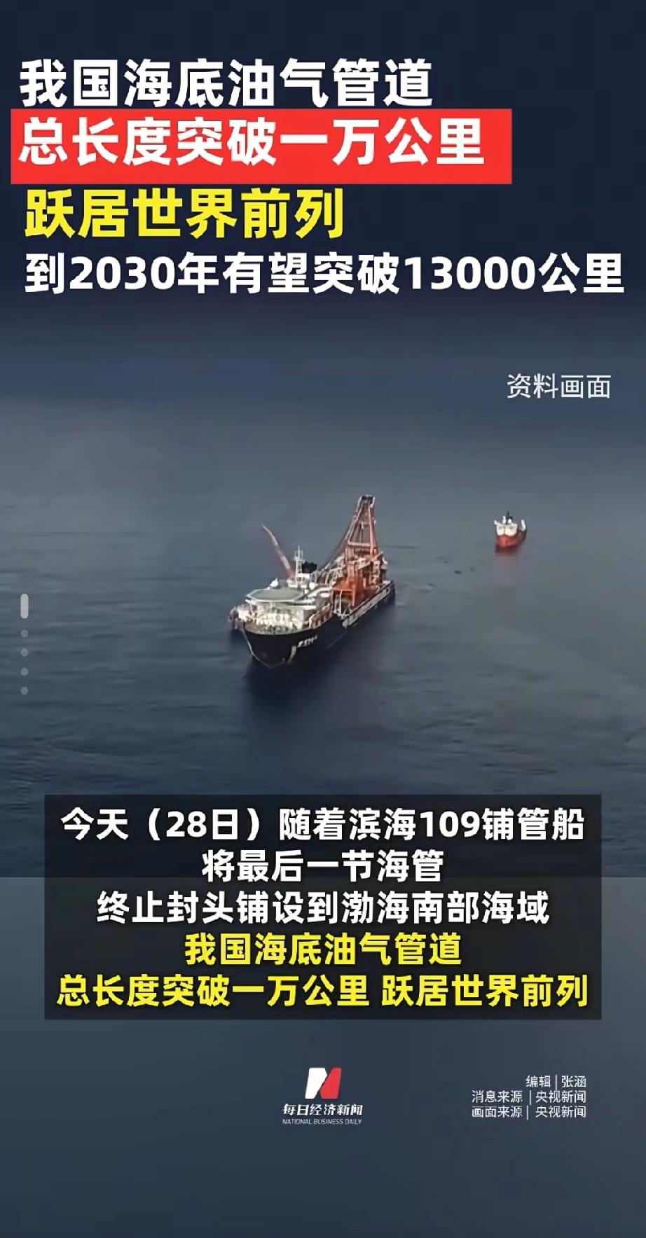为祖国骄傲！我国海底油气管道总长度突破一万公里，跃居世界前列，到2030年有望突