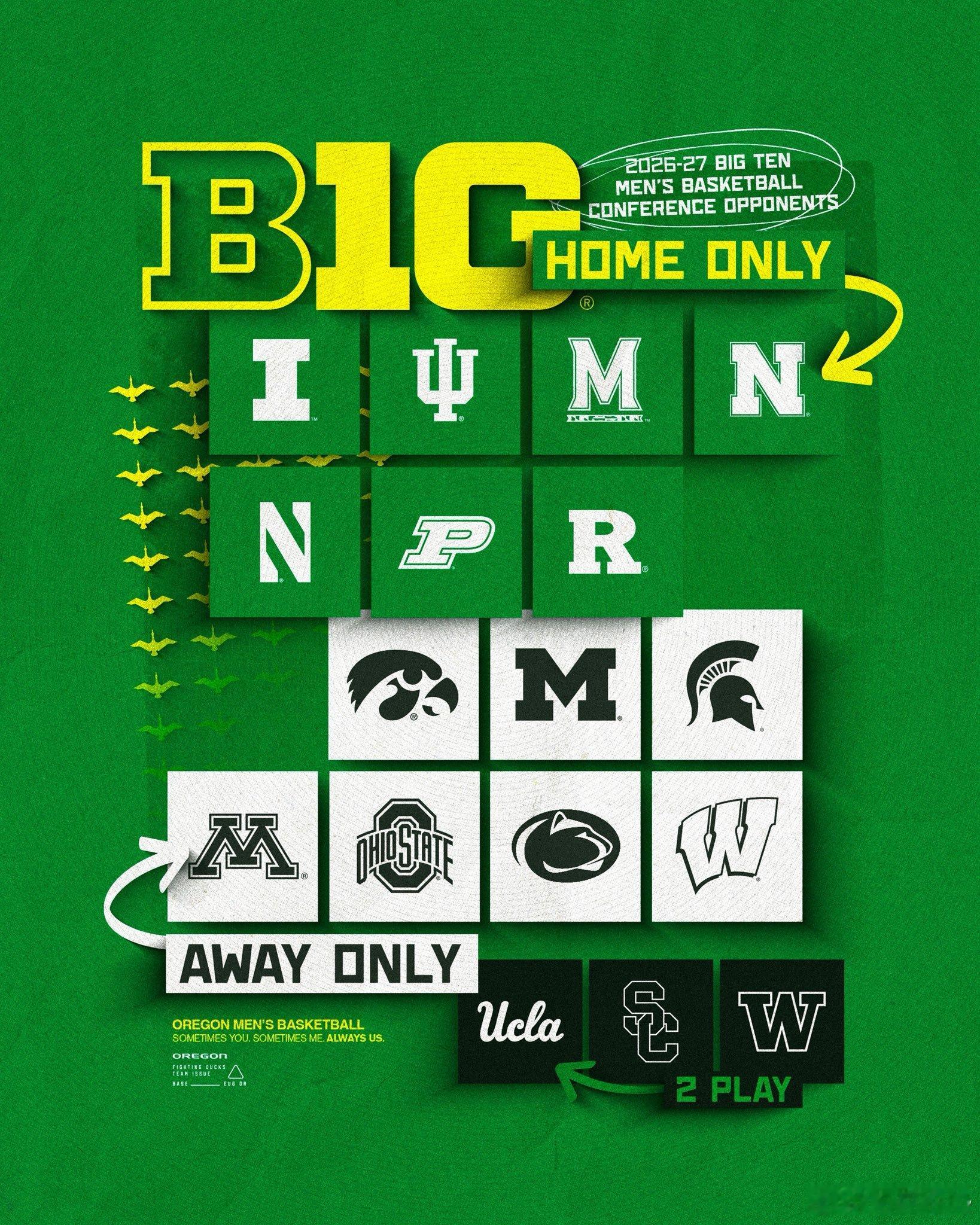 俄勒冈鸭子 BigTen区内赛程确定 
