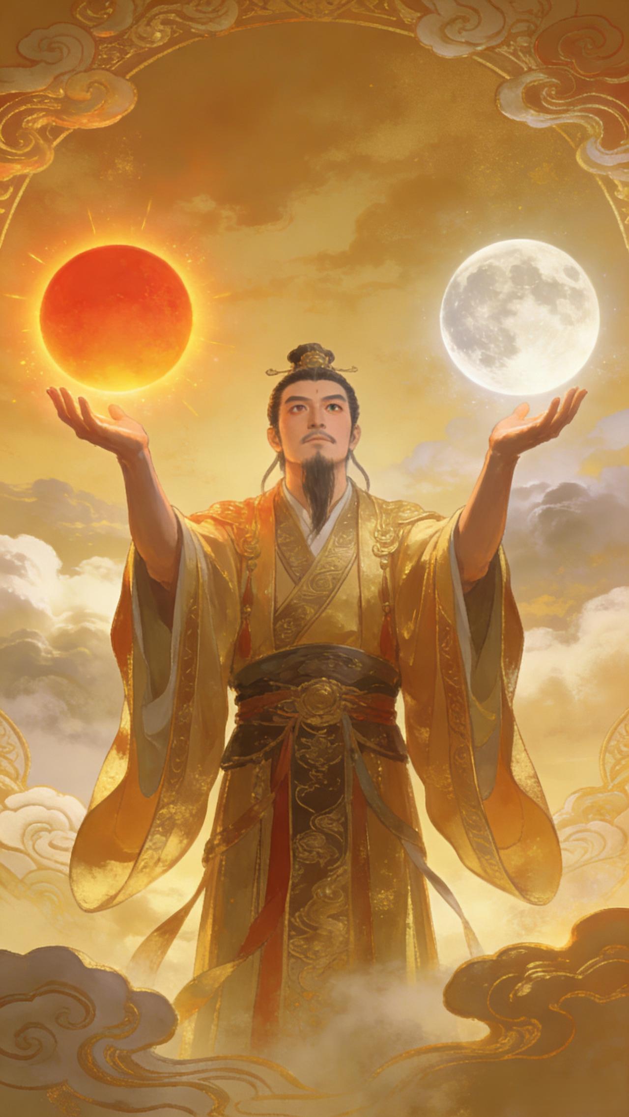 双手托日月，下联你请 一心定乾坤