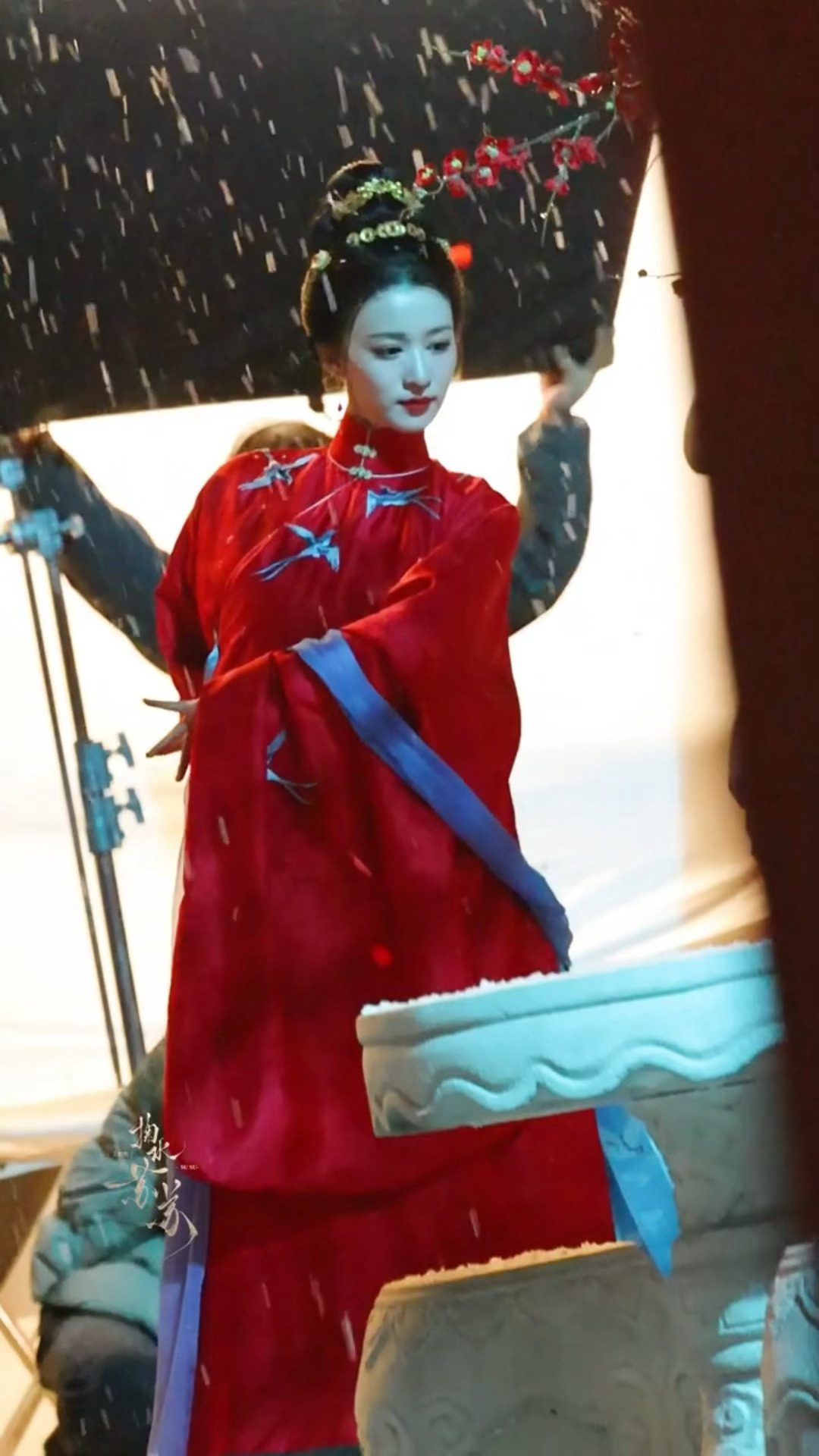 「白雪红梅，翩若惊鸿」王楚然白雪红梅舞王楚然红衣寒梅雪中跳舞