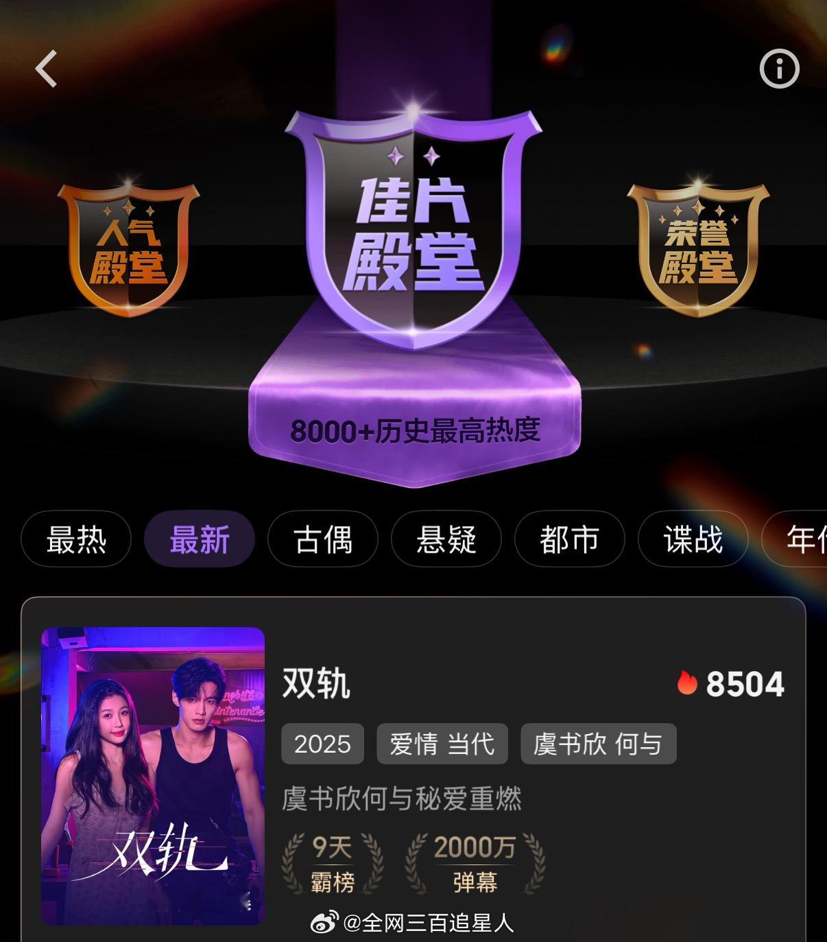 虞书欣新剧总体热度都还不错，站内热度破了8500，角色热度和海外热度也一直在上升