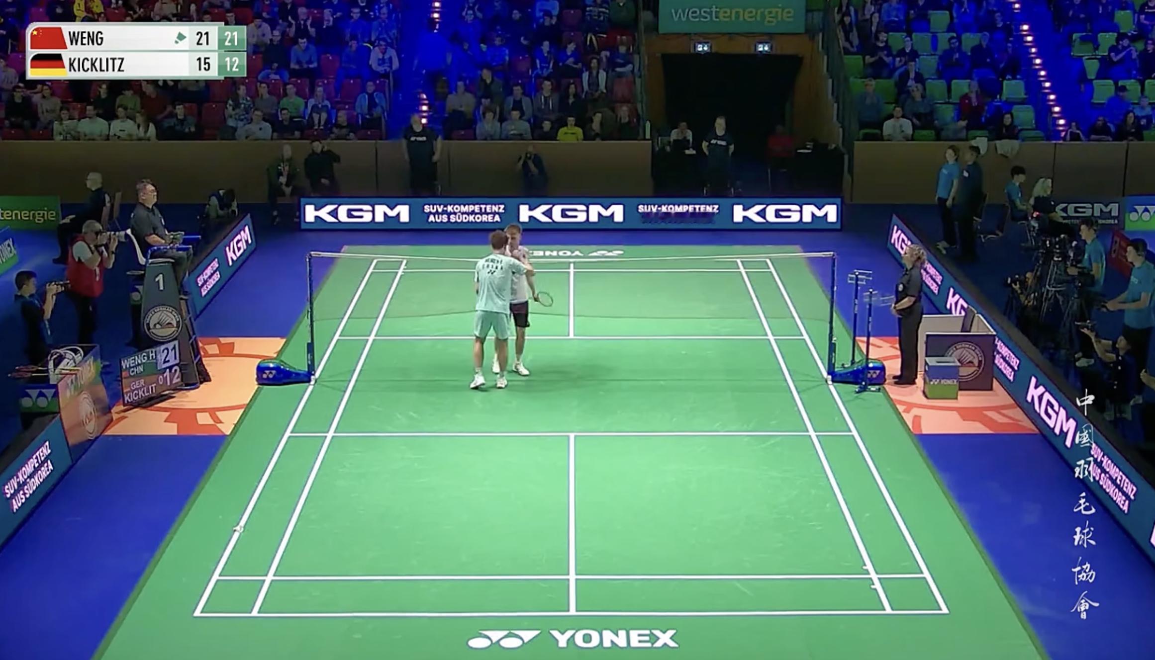 翁泓阳🇨🇳 21-15、21-12 🇩🇪基克利茨下轮对手：林俊易 vs 