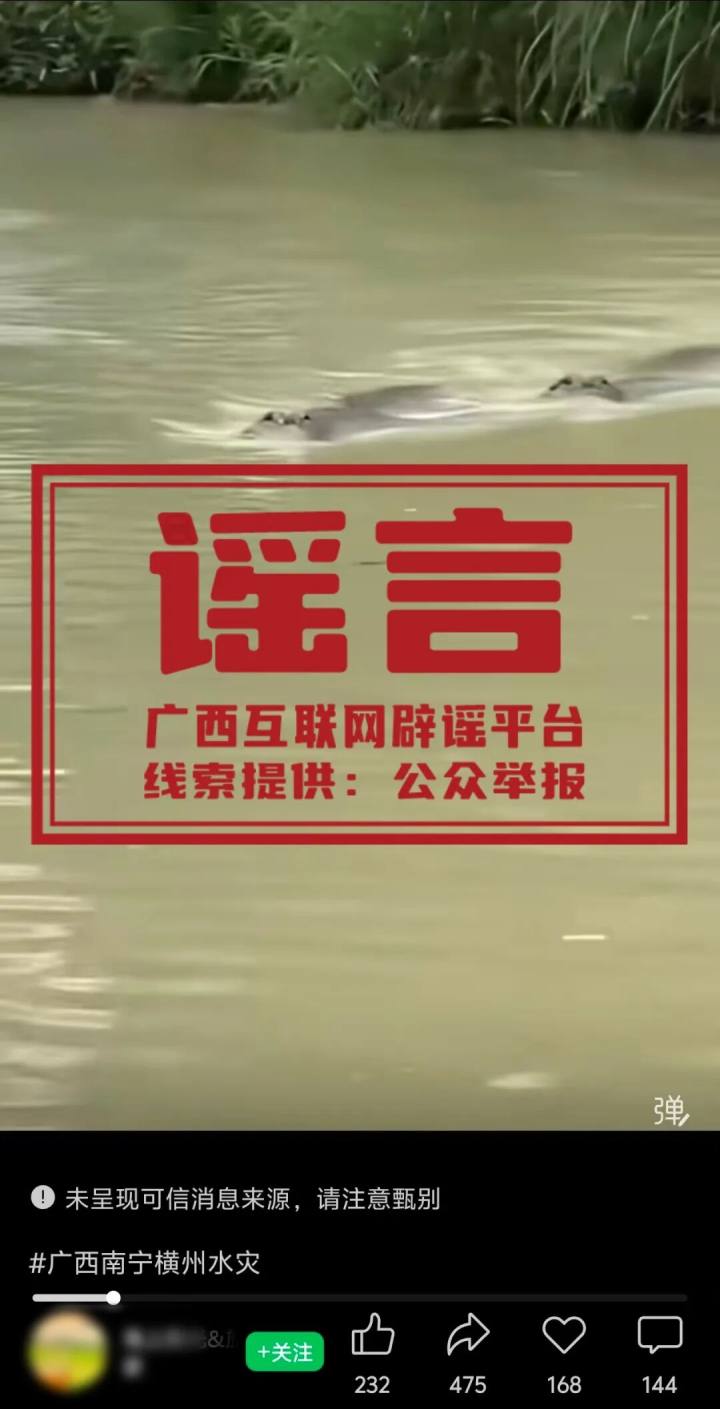 洪涝有鳄鱼逃出？广西官方：网传视频系异地旧素材嫁接，与广西实际汛情无关