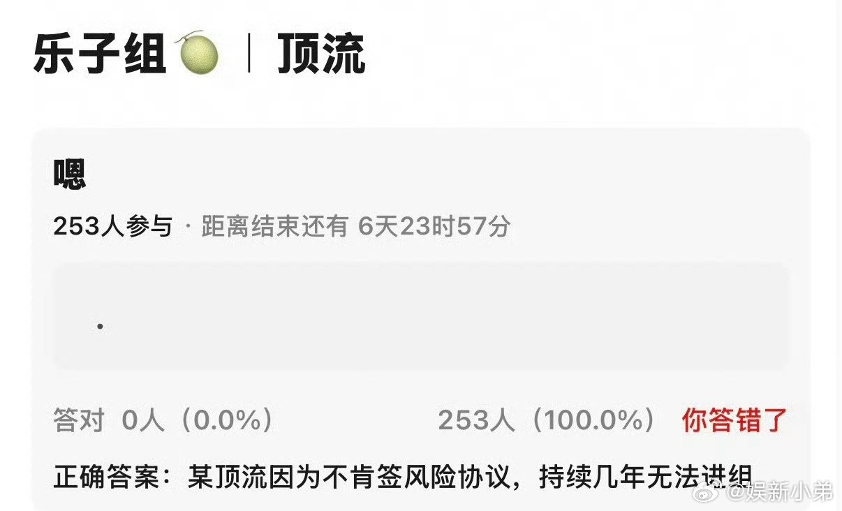 🍉:网传某顶流因不肯签风险协议，持续几年无法进组，谁啊？？？曝顶流因不肯签风险