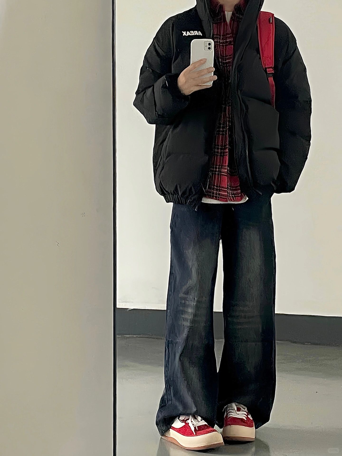 ⛄️早八不臃肿穿搭！盲买滴红衬衫➕黑棉服好帅
