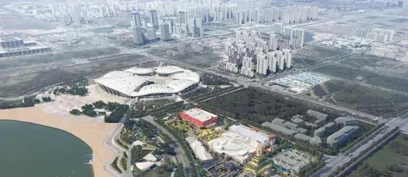 冬日生活打卡季位于青岛胶州上合示范区的青岛宋城千古情大剧院及综合体已封顶，主题街