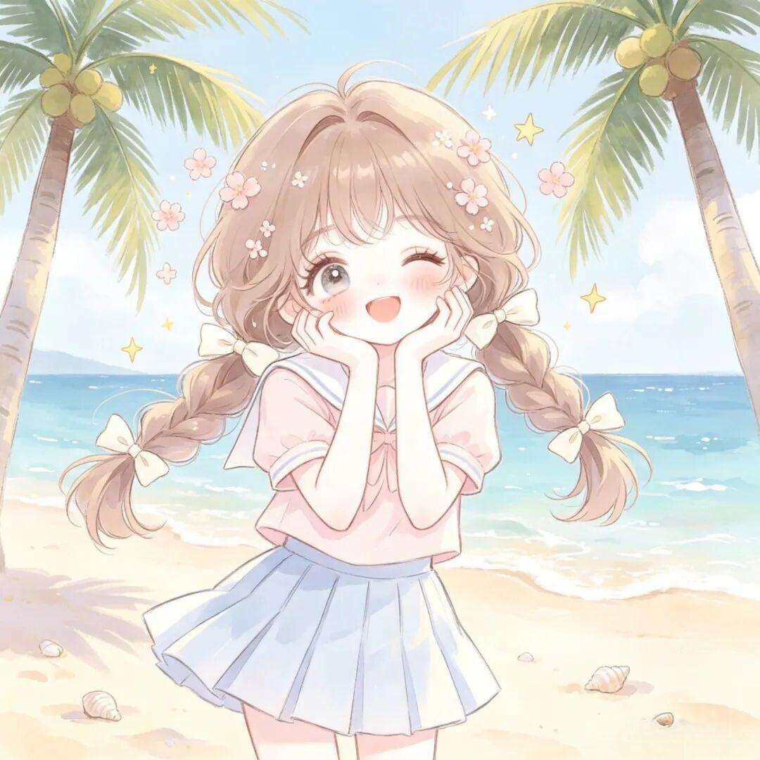 女生头像｜落日海岸，盛满清甜夏日