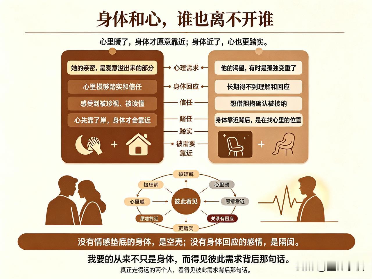 很多人误会了一件事：以为亲密关系里，身体的需求和心理的需求是两码事。其实，它们从