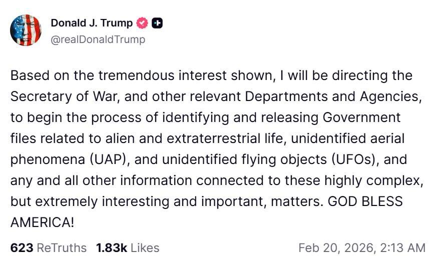 特朗普通过 Truth Social 平台发声：鉴于公众对此事的浓厚兴趣，我将指