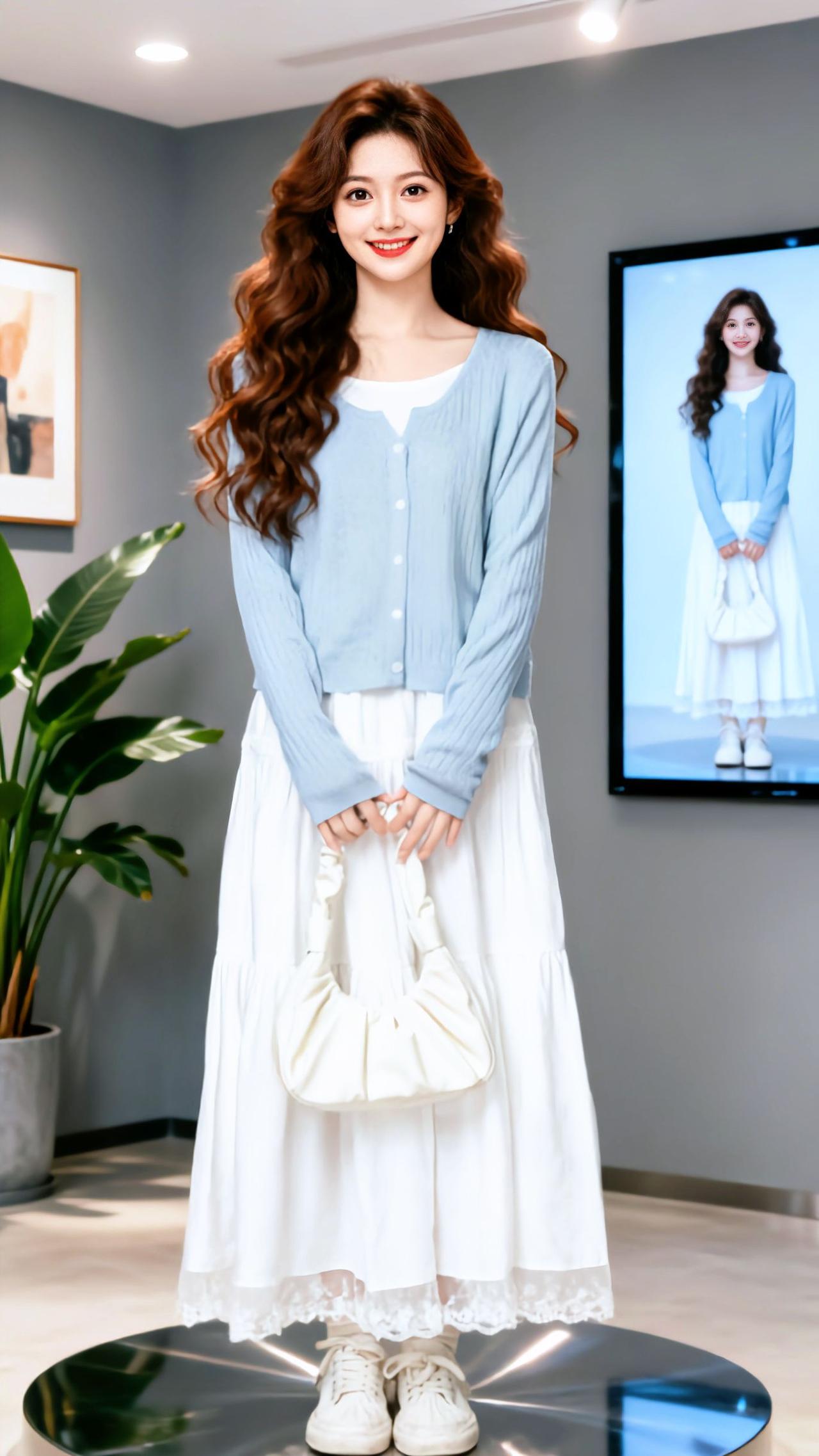 温柔穿搭 针织开衫 仙女穿搭 如何将浅色系穿出温柔风 时尚压褶松紧腰网纱半身裙