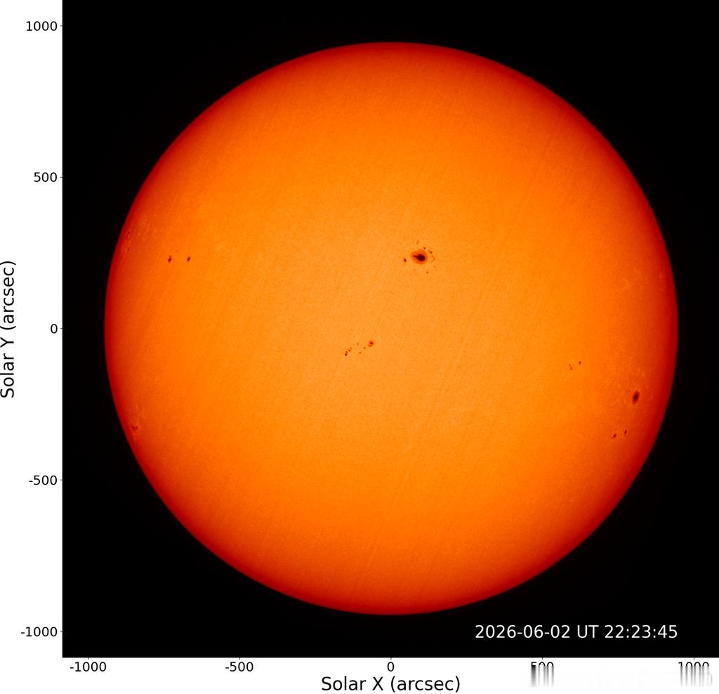 太阳心情怎么样 今天太阳“单核”带队，黑子14455面积300u，是目前可见太阳