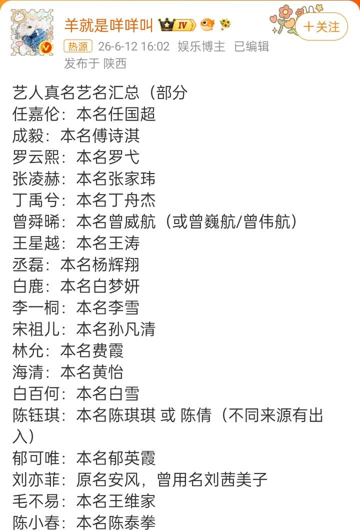 艺人真名艺名汇总数据多的好，但笔画多的明星真吃亏。 