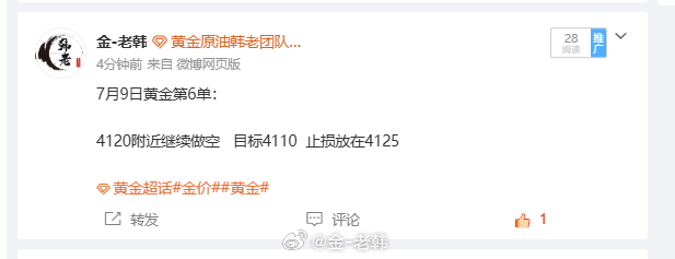 7月9日黄金第6单总结：损50点离场  这一单比较可惜，行情反向波动直接触发止损