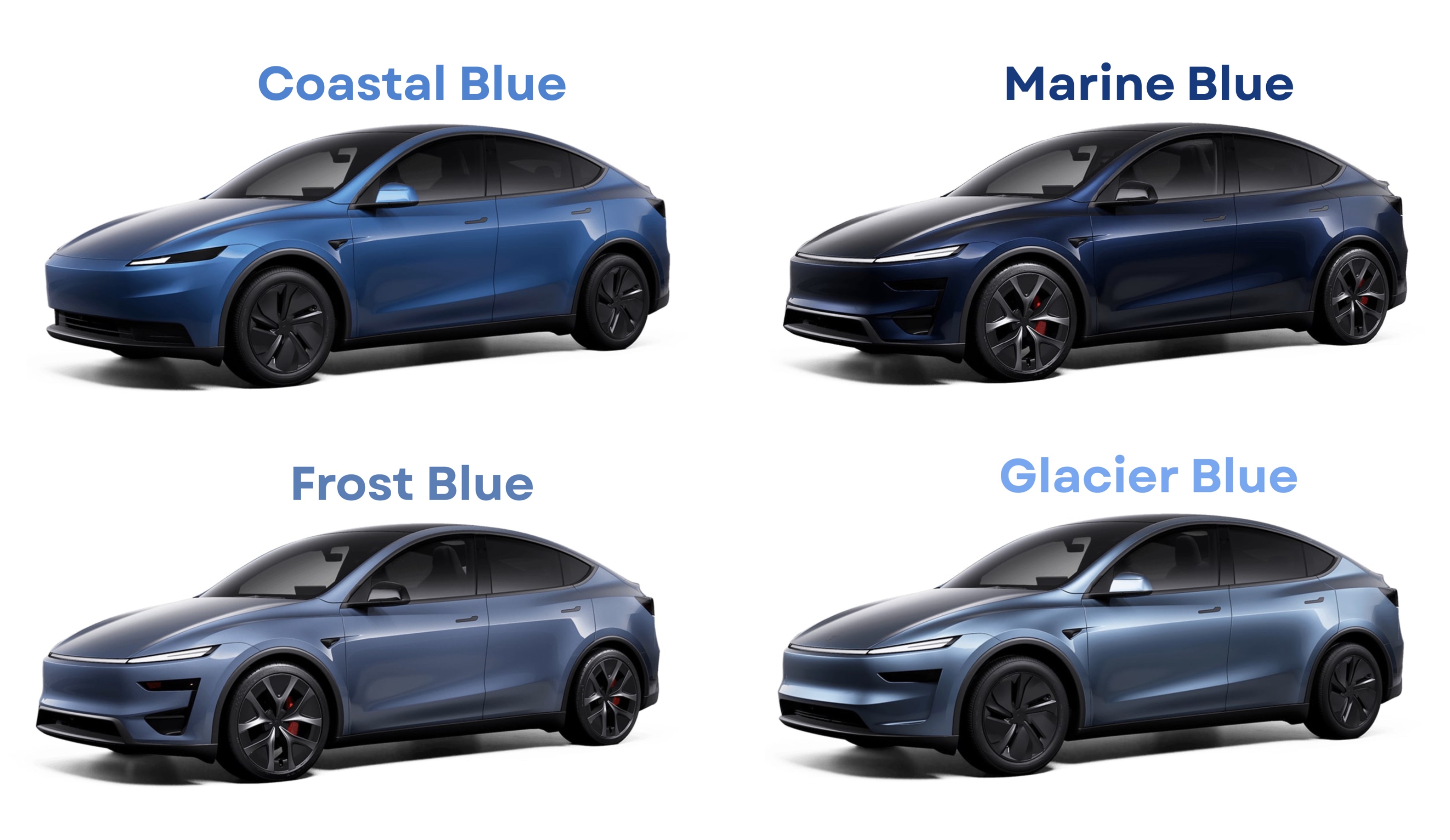 Tesla Model Y 现提供四种蓝色车漆选项Tesla目前为Model Y