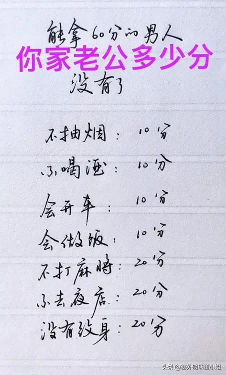 你多少分？或者你家老公多少分？我家老公说，不让他抽烟，等于把他命要了，他不用活了