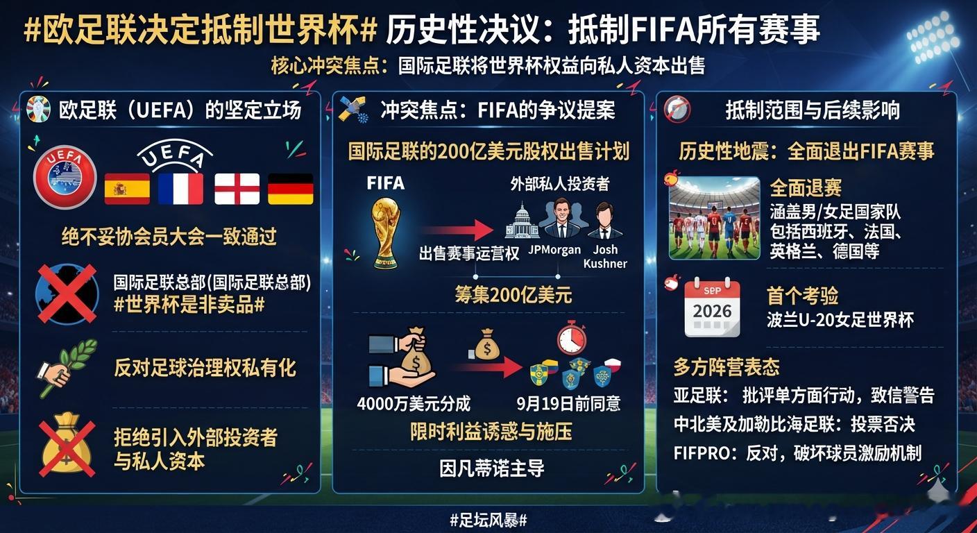 欧足联决定抵制世界杯 欧足联（UEFA）及其55个成员协会已于2026年7月30