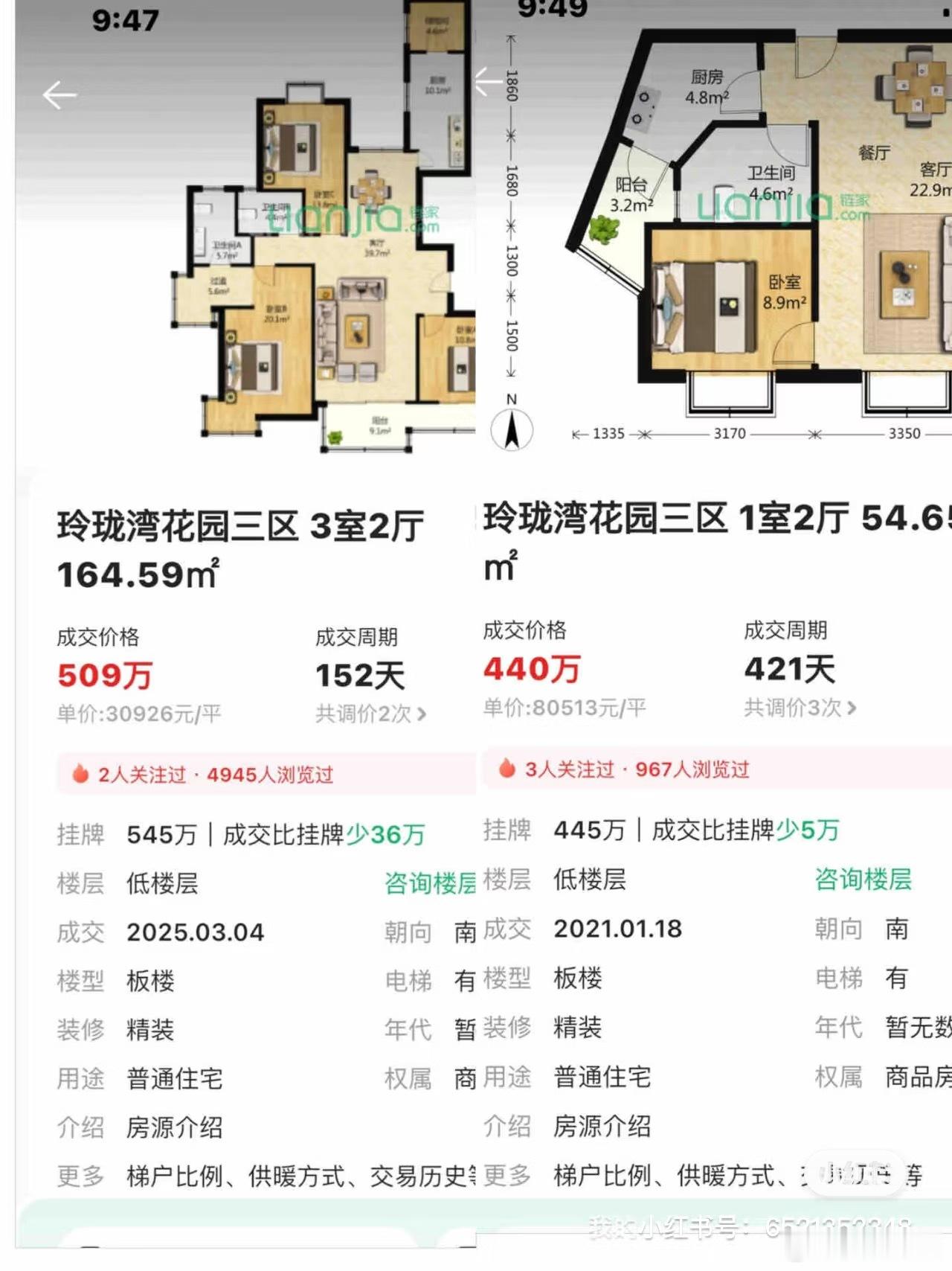 乍一看同一小区不同的两套房成交价差了几十万也还好毕竟一个21年成交一个25年成交