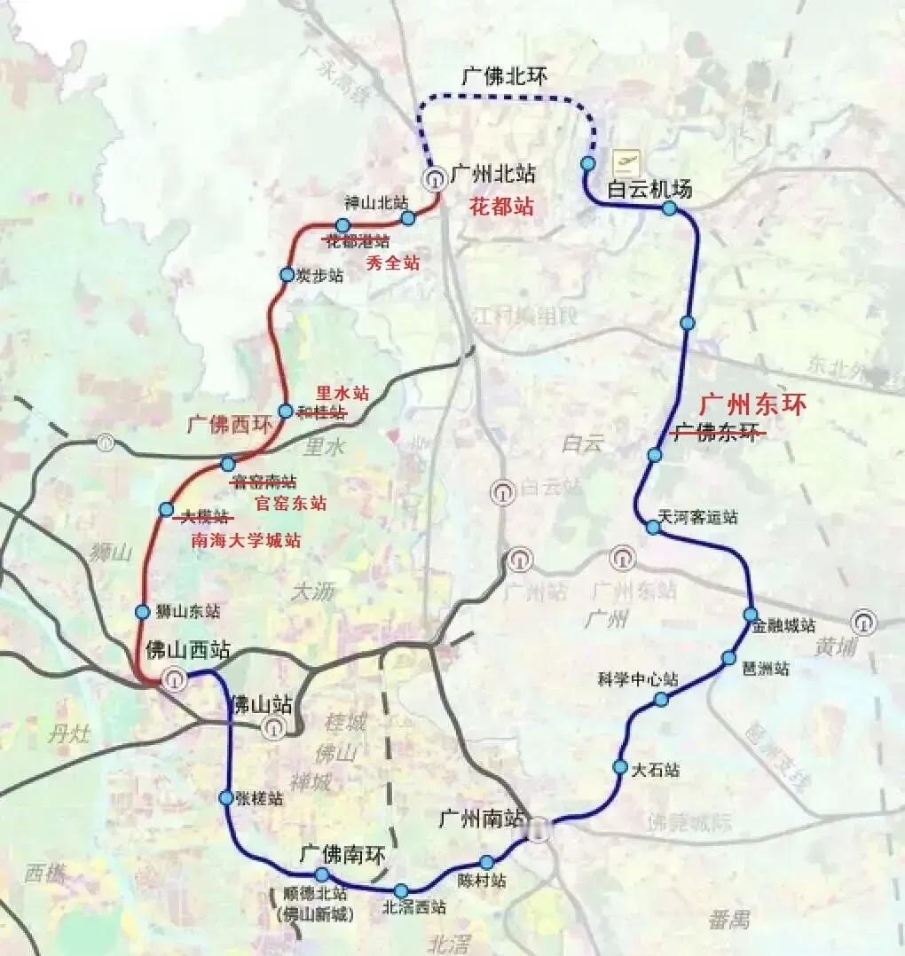 广佛西环城际铁路（佛山西站至广州北站段）全线车站名称正式获批确定，离正式开通越来