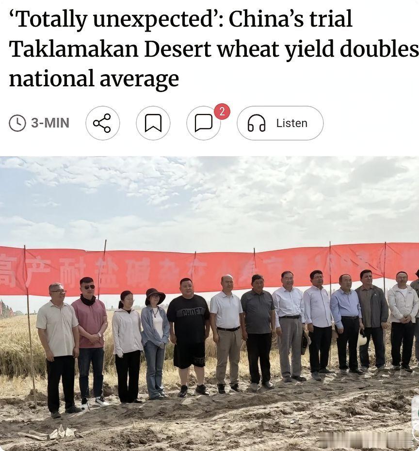 外媒：中国科研团队在塔克拉玛干沙漠的试验麦田取得惊人成果由北京市农林科学院培育的