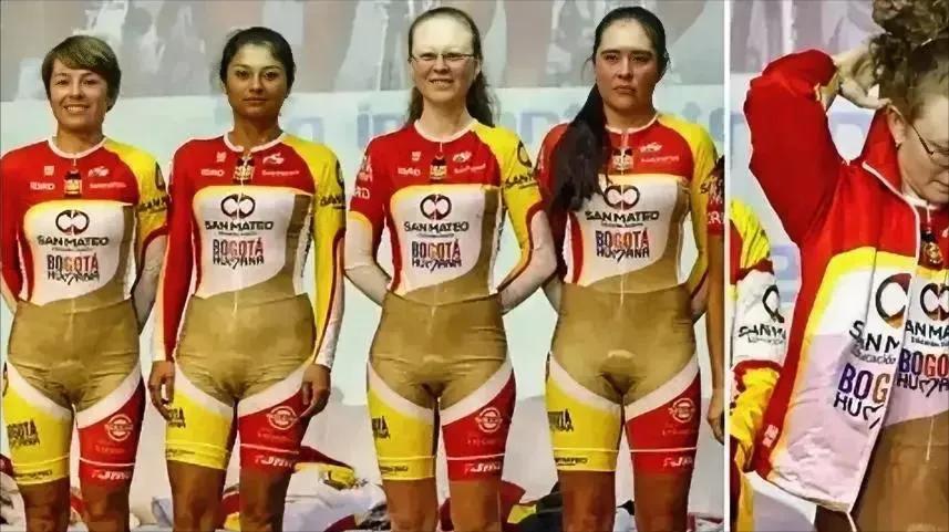 “多么尴尬的衣服！”这是拍摄于2014年波哥大女子自行车队队员的合影，她们身穿的