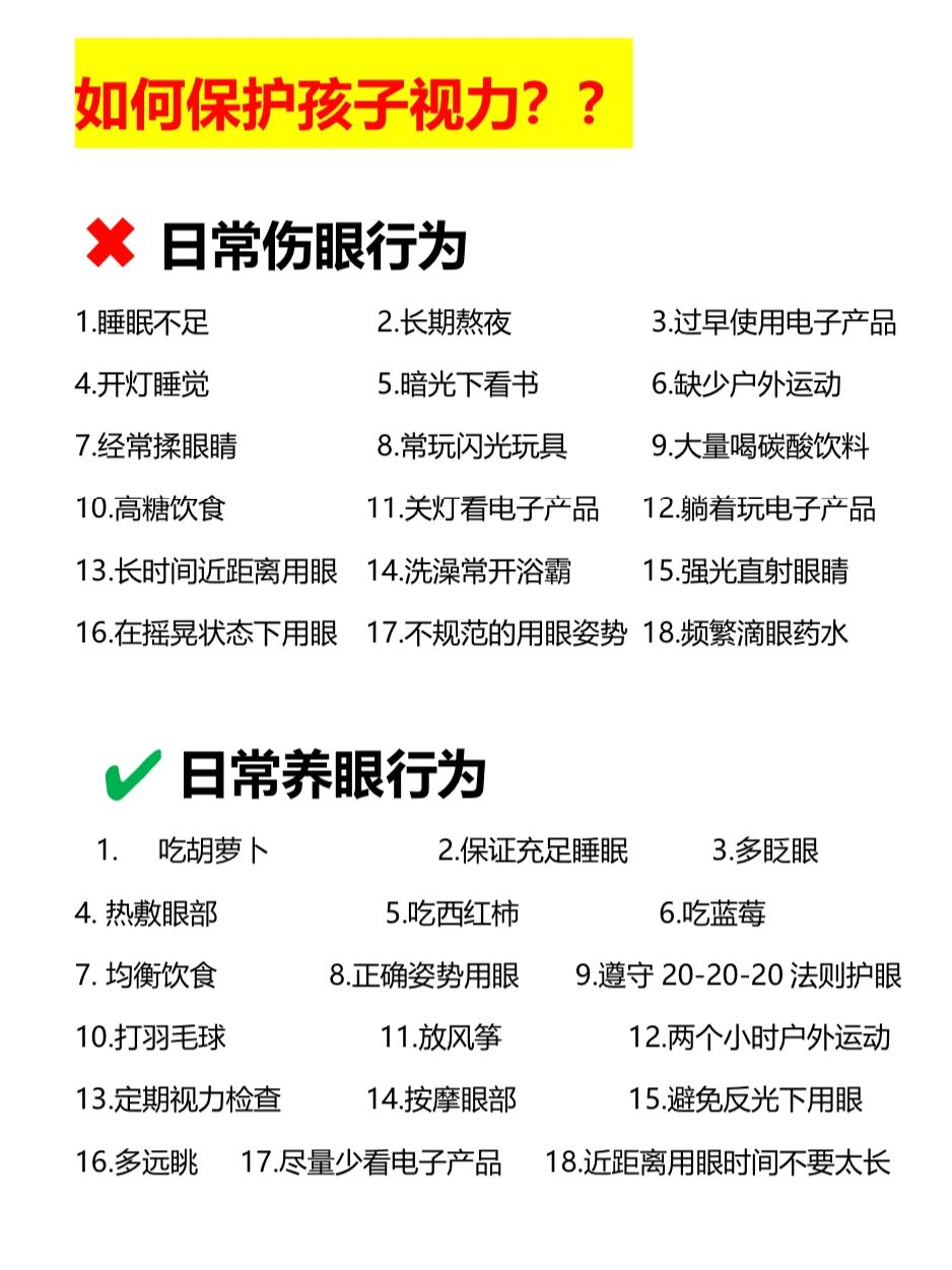 保护孩子视力干货分享｜伤眼行为➕护眼技巧✅