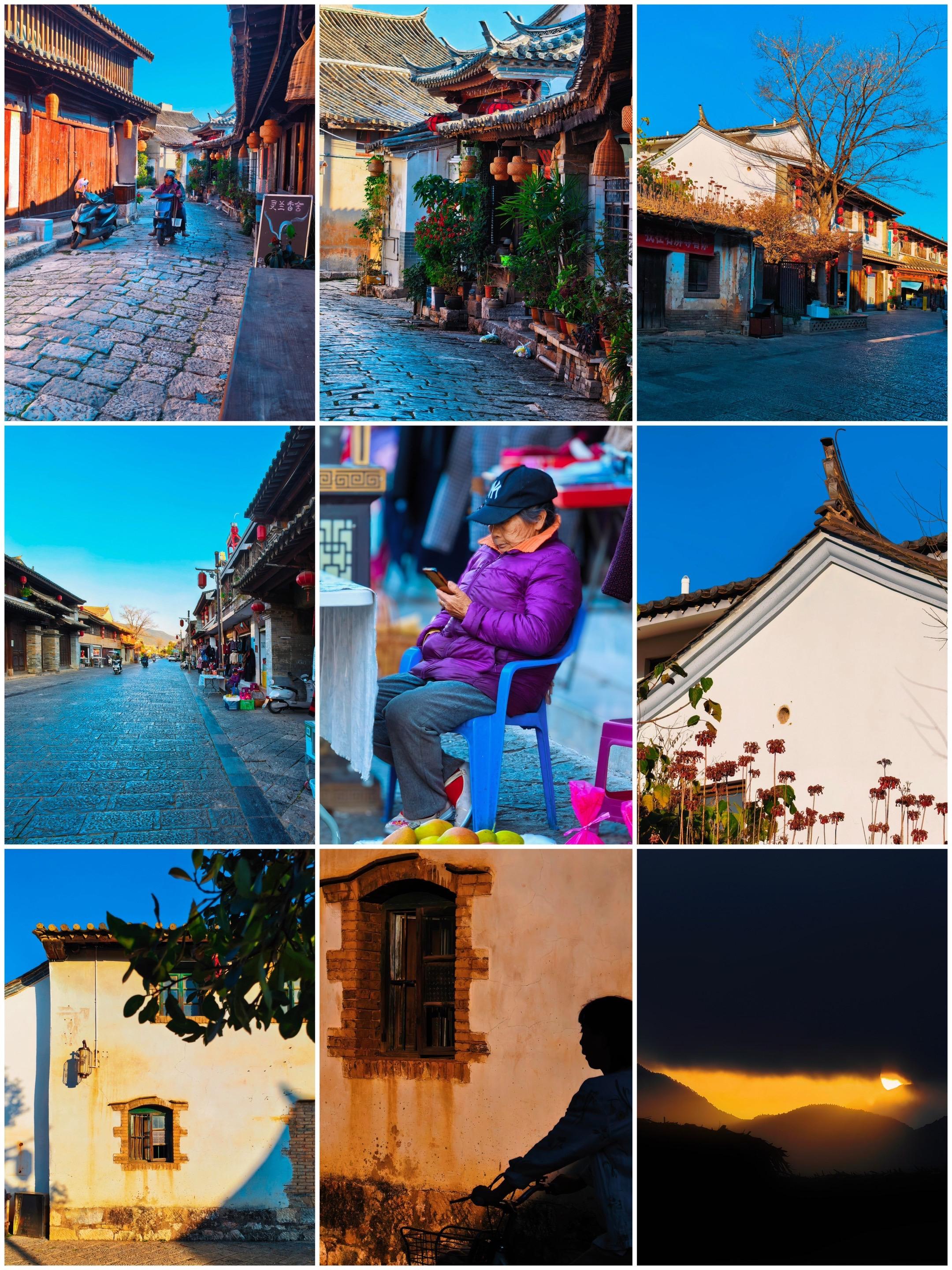 青石板路还沾着晨露，红木门里漏出滇南的风：老院墙上垂着花，檐下陶罐晒着...