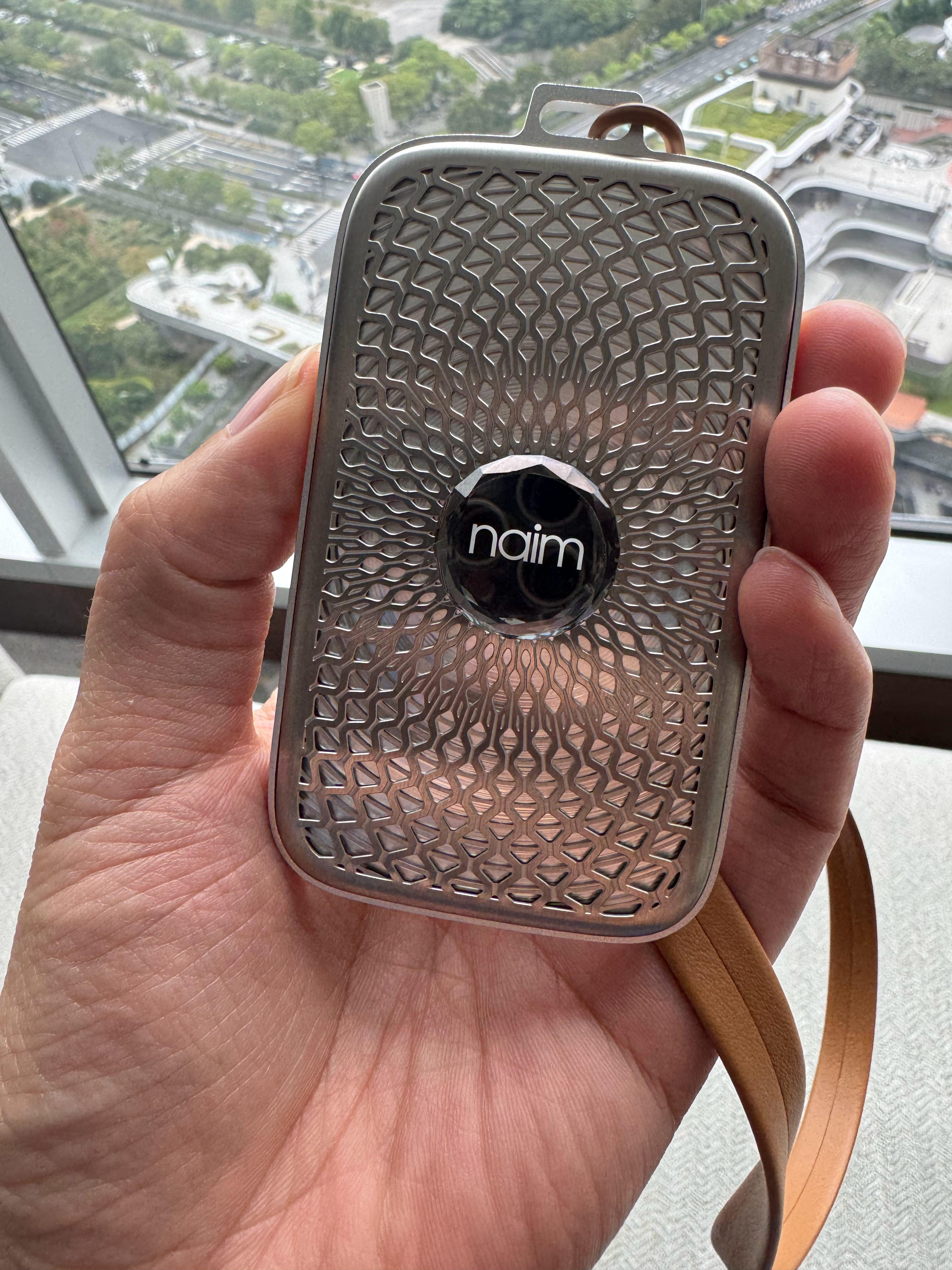 极氪9X 上市发布会的媒体证正面是极氪9X 上的 naim 音响罩背面是内饰里的
