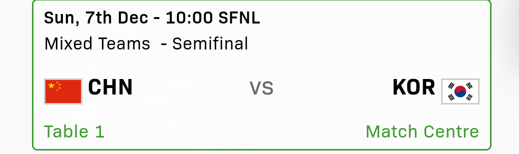 比赛安排：12.7 10:00 T1中国vs韩国中国队加油乒出精彩2025年成都