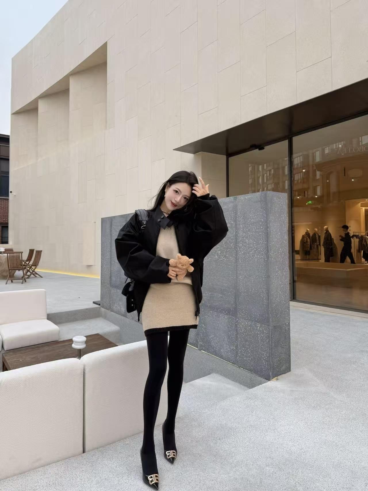 厚黑袜保暖又好看！