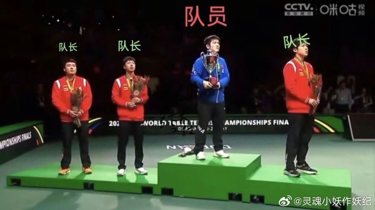 队长们带着夺冠的队员樊振东～ 