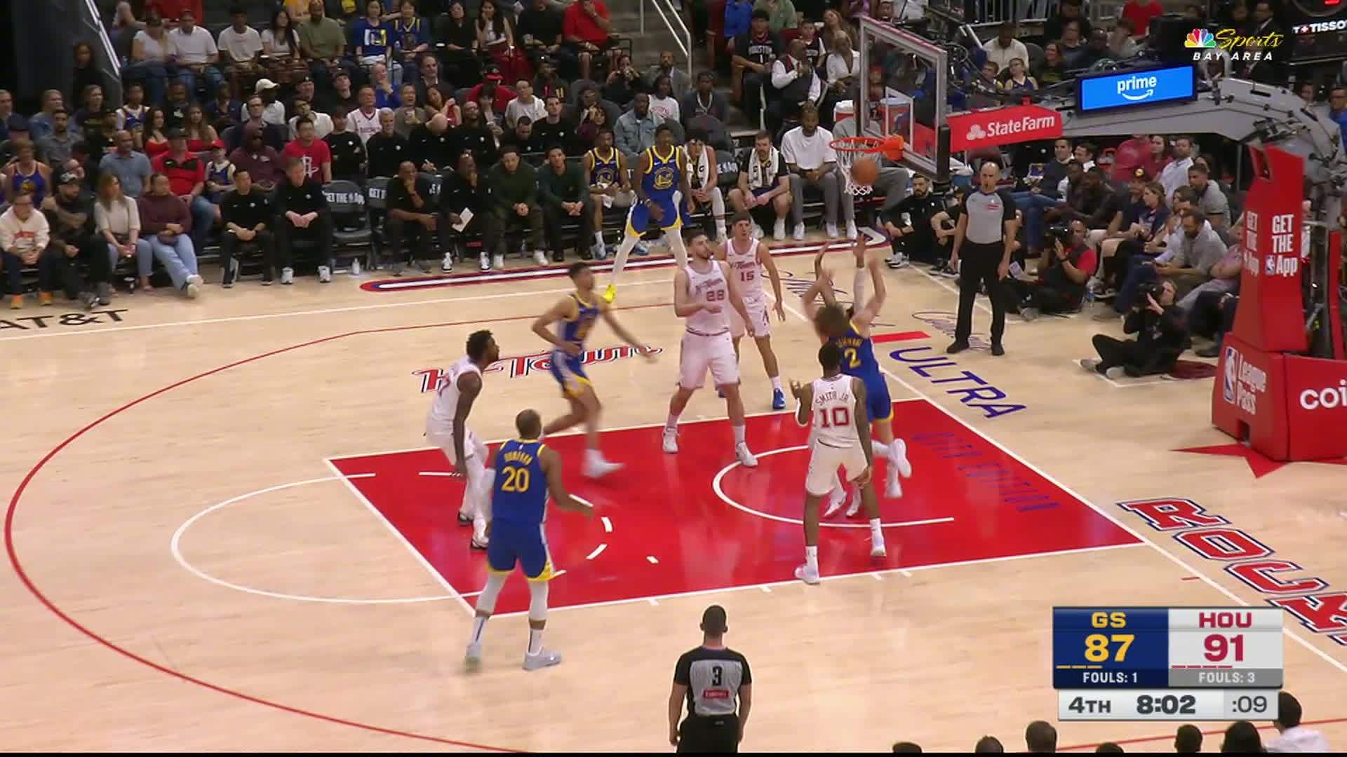 波齐姆斯基2分打进！勇士89:91火箭。勇士vs火箭